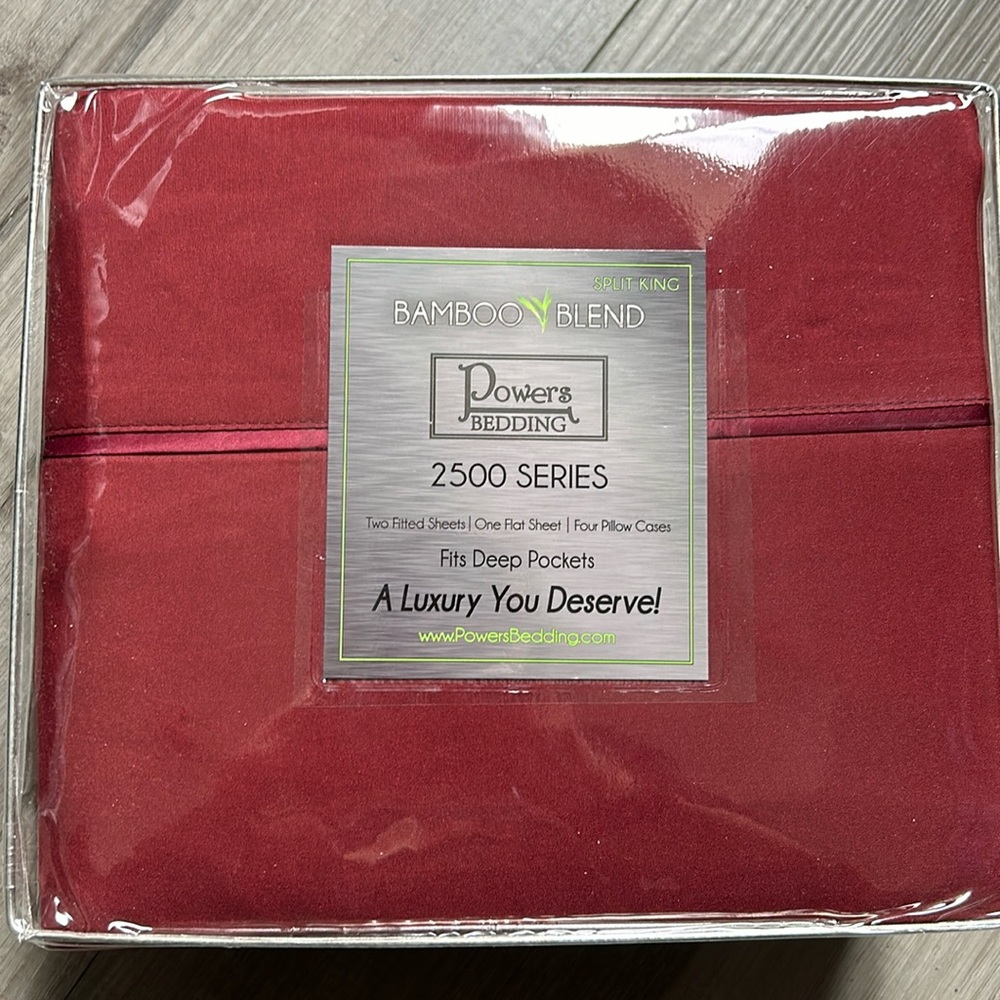NWOT Power Bedding Bamboo Blend Split King Sheet Set - Maroon - 2500 Series